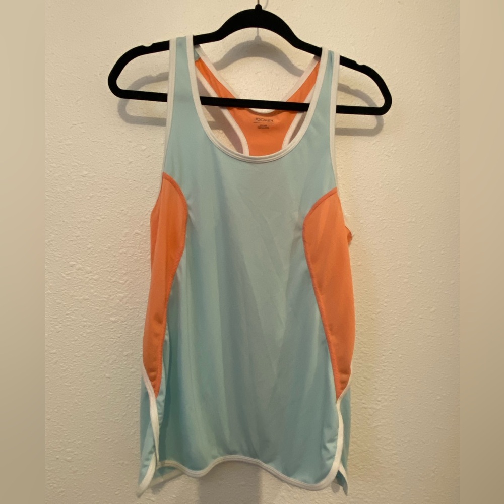 Jockey women's size L racerback tank orange & light blue colorblock scoop neck